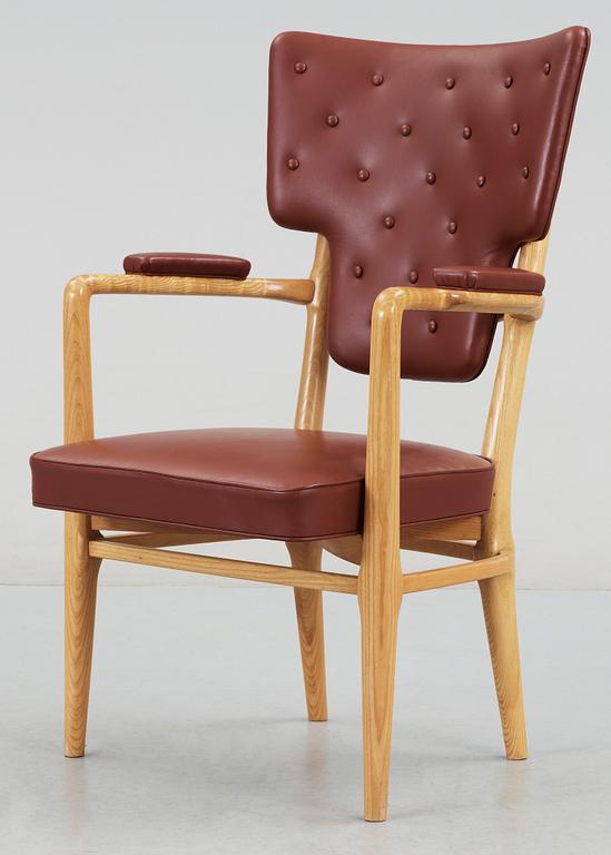 A Gunnar Asplund hickory wood and brown leather armchair, Gothenburg  ca 1935.