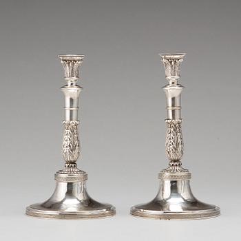 A pair of German 19th century silver candelabra, unidentified makers mark, Frankfurt.