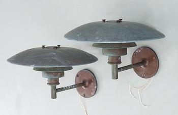 A pair of Poul Henningsen copper 'PH' wall lamps, Louis Poulsen, Denmark.