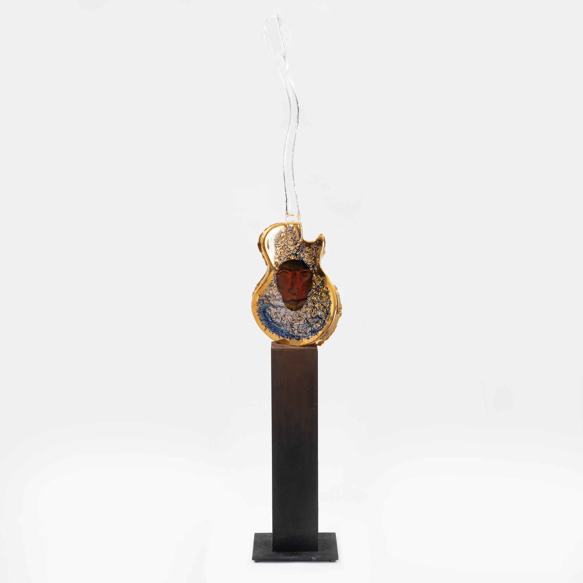 Kjell Engman, skulptur, glas, "Gitarr", Kosta Boda Unique.