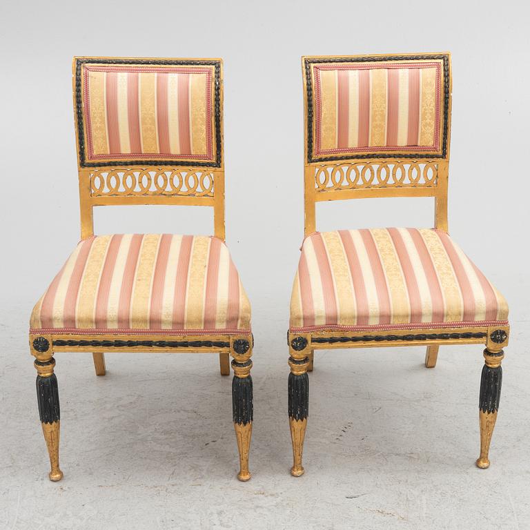 A pair of late Gustavian giltwood chairs, Stockholm, late 18th century.