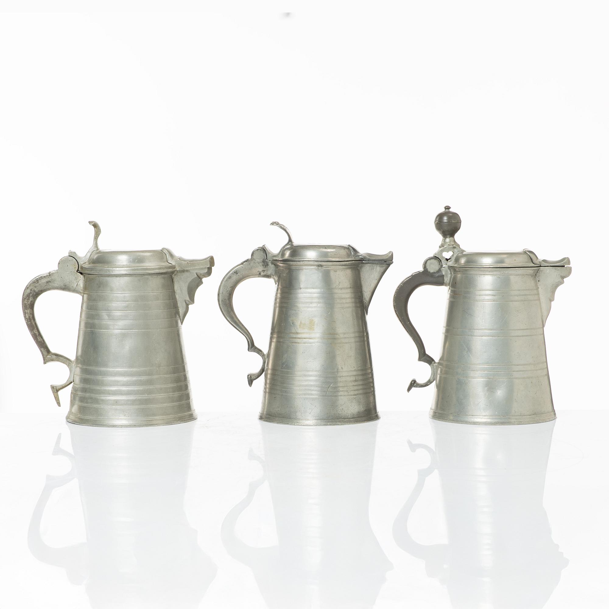 A set of three pewter tankars, Nyköping, Sweden, later part 18th century.