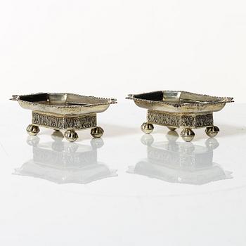 A pair of empire silver salt cellars, 1837.
