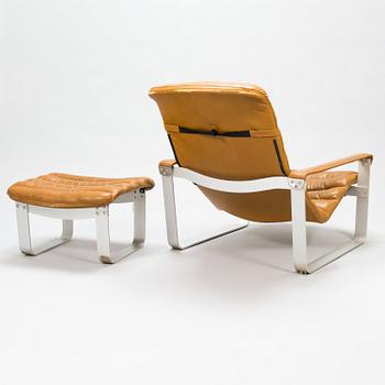 ILMARI LAPPALAINEN, a pair of 'Pulkka' lounge chairs with ottomans for , Asko, Finland.