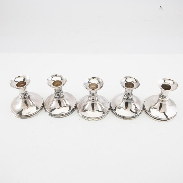 Eric Löfman, candlesticks 5 pcs silver MGAB Uppsala 1960s.