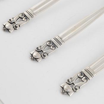 Johan Rodhe, six sterling silver spoons, 'Konge/Acorn', Georg Jensen, Denmark.