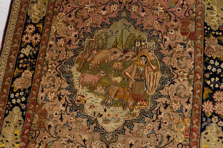 Matta, semiantik, Täbris, figural, ca 138 x 86 cm.