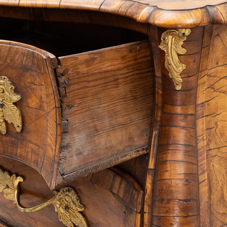 A Swedish rococo parquetry commode, Stockholm, later part of the 18th century.