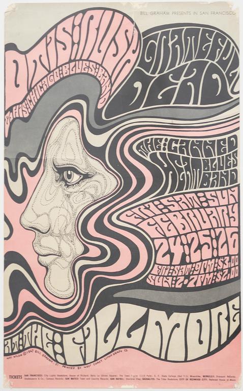 Wes Wilson, Bonnie MacLean & Greg Irons, "Bill Graham Presents", concert posters, 3 pcs. including West Coast Lithograph, 1967.