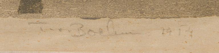 TUOMAS VON BOEHM, puupiirros, signeerattu, päivätty 1954 ja numeroitu.