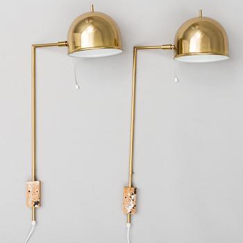 A pair of bergboms brass wall lamps, second half of the 20th century.