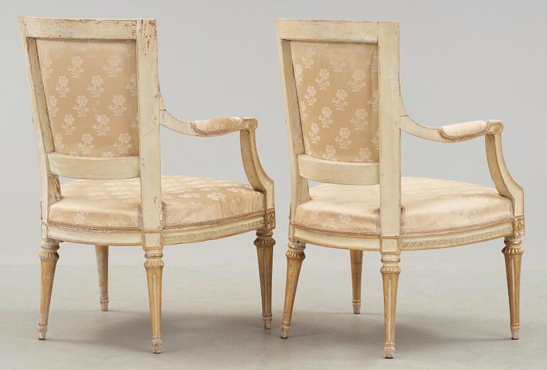 A pair of Gustavian late 18th century armchairs.