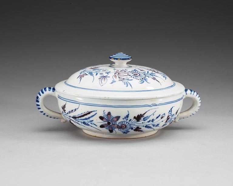 A Swedish Rörstrand faience tureen with cover, 18th Century.