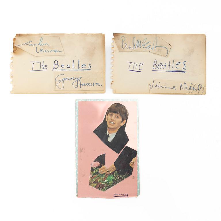 The Beatles, autographs, 3 sheets signed by John Lennon; Paul McCartney; George Harrison; Ringo Starr and Jimmie Nicol.