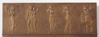 Ulla Fogelklou-Skogh, a bronze framed wall mirror, "The five senses", executed at Ystad Metallindustri, Sweden, 1930-40's.