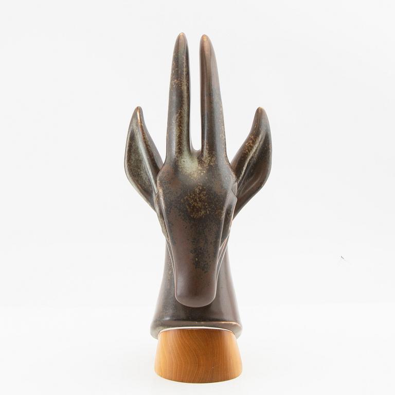 Gunnar Nylund, skulptur "Bockhuvud", Rörstrand unik stengods.