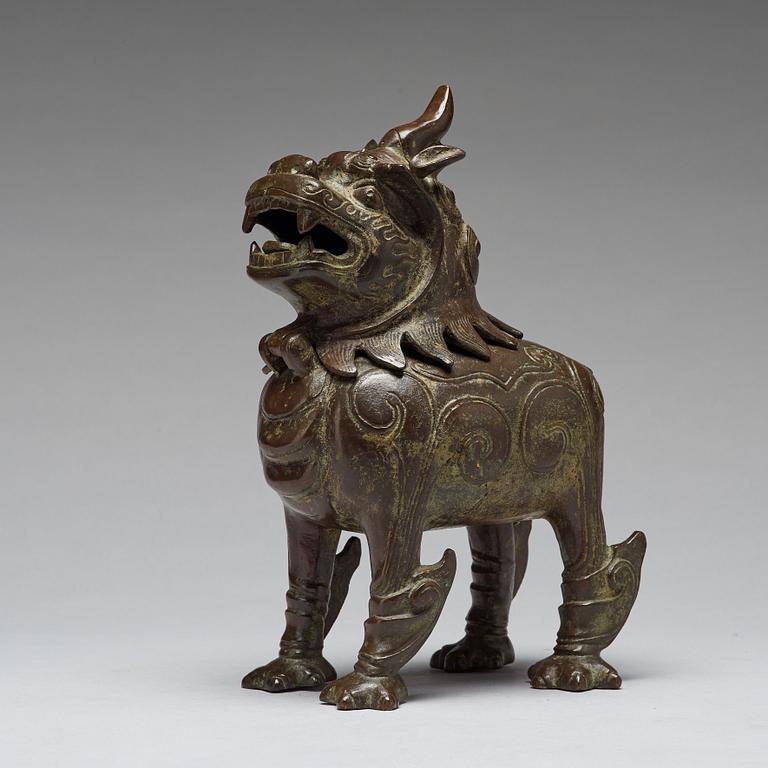 A bronze censer in the shape of a mythical beast, Qing dynasty (1664-1912).