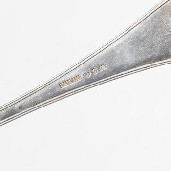 Matskedar, 8 st, silver, modell "Gammal Fransk", Sverige, bl a Edvard Rhen, Örnsköldsvik 1882.