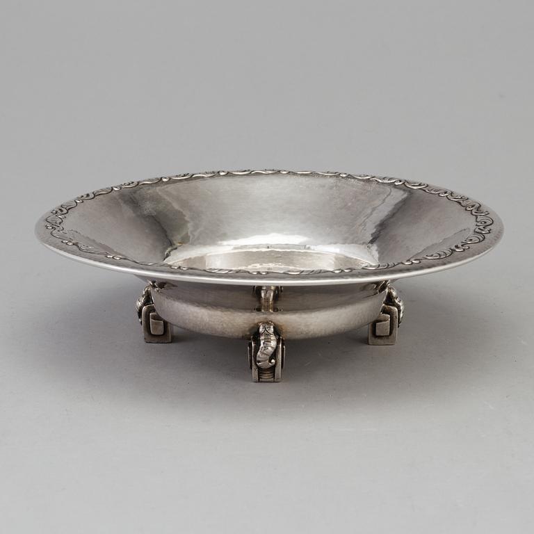 A Norwegian Art Nouveau silver 830/1000 bowl on four square feet, maker's mark Thune, Oslo, early 20th century.