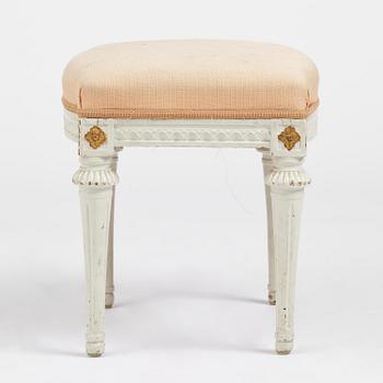A late Gustavian stool, Stockholm, late 18th century.