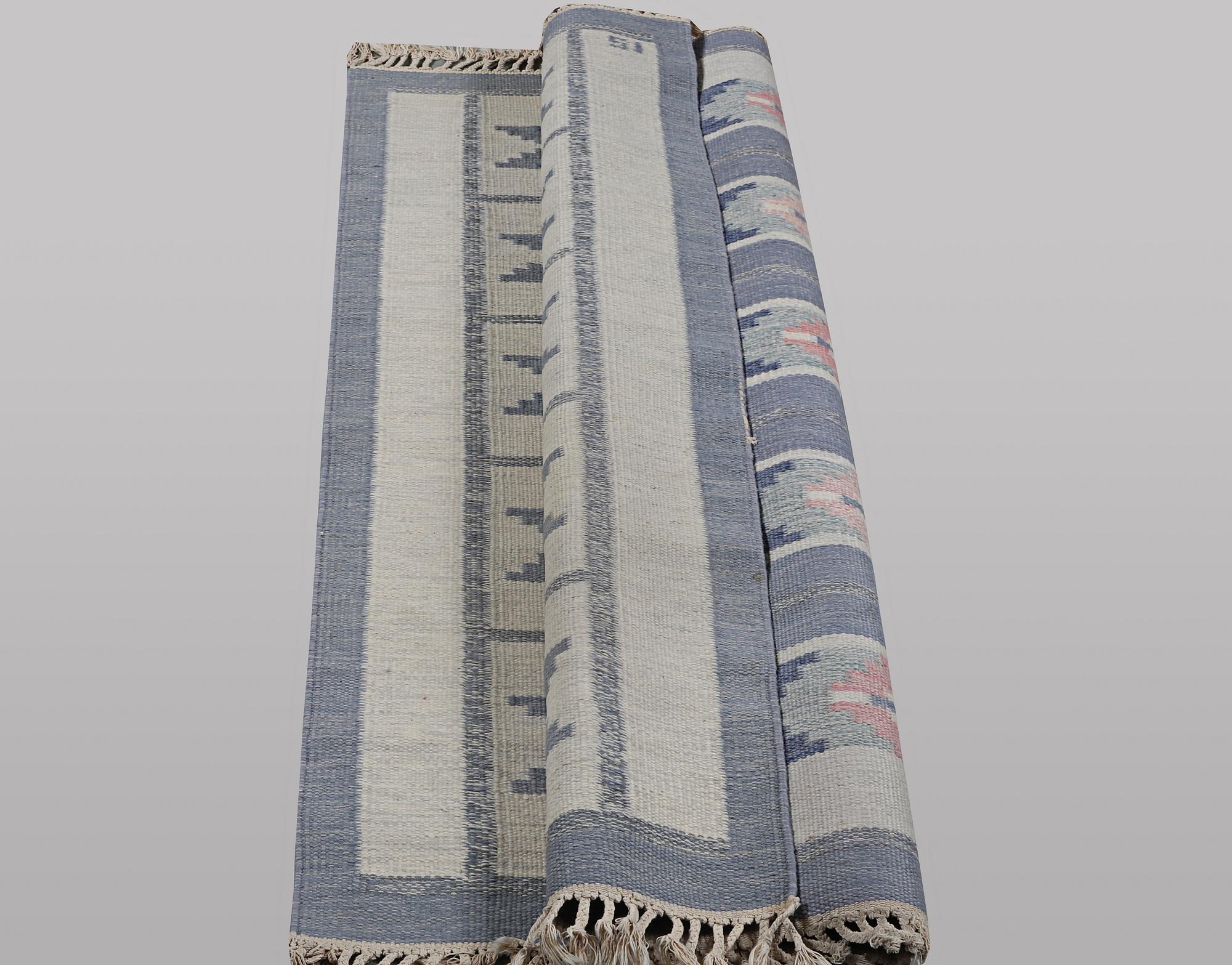 Ingegred Silow, a flat weave carpet, signed IS, ca 197 x 137 cm.