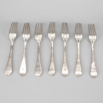 GAFFLAR, 7 stycken, silver, Stephan Westerstråhle Stockholm 1811. Total vikt ca 510 gram.