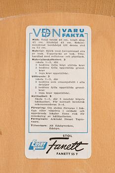 STOLAR, 4 st. "Fanett" design Tapiovaara, Edsby verken. 1900-talets andra hälft.