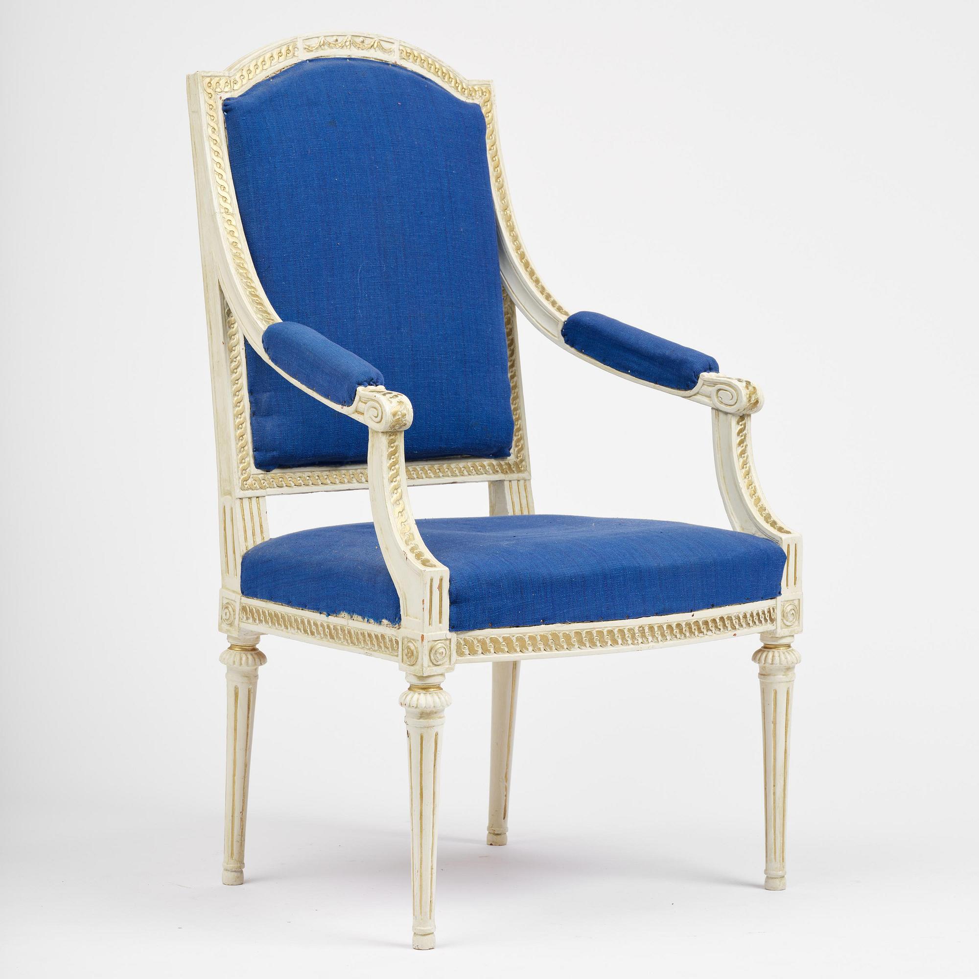 A gustavian officials open back armchair, Stockholm, late 18th century.