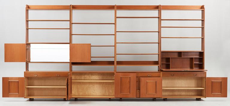 A set of four sections of Josef Frank mahogany bookshelves, model 2112, Svenskt Tenn.