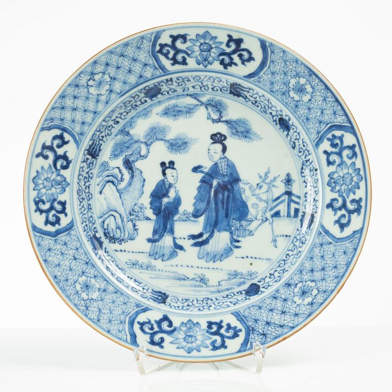 Two Chinese blue and white porcelain plates, Qing dynasty, early 18th century.