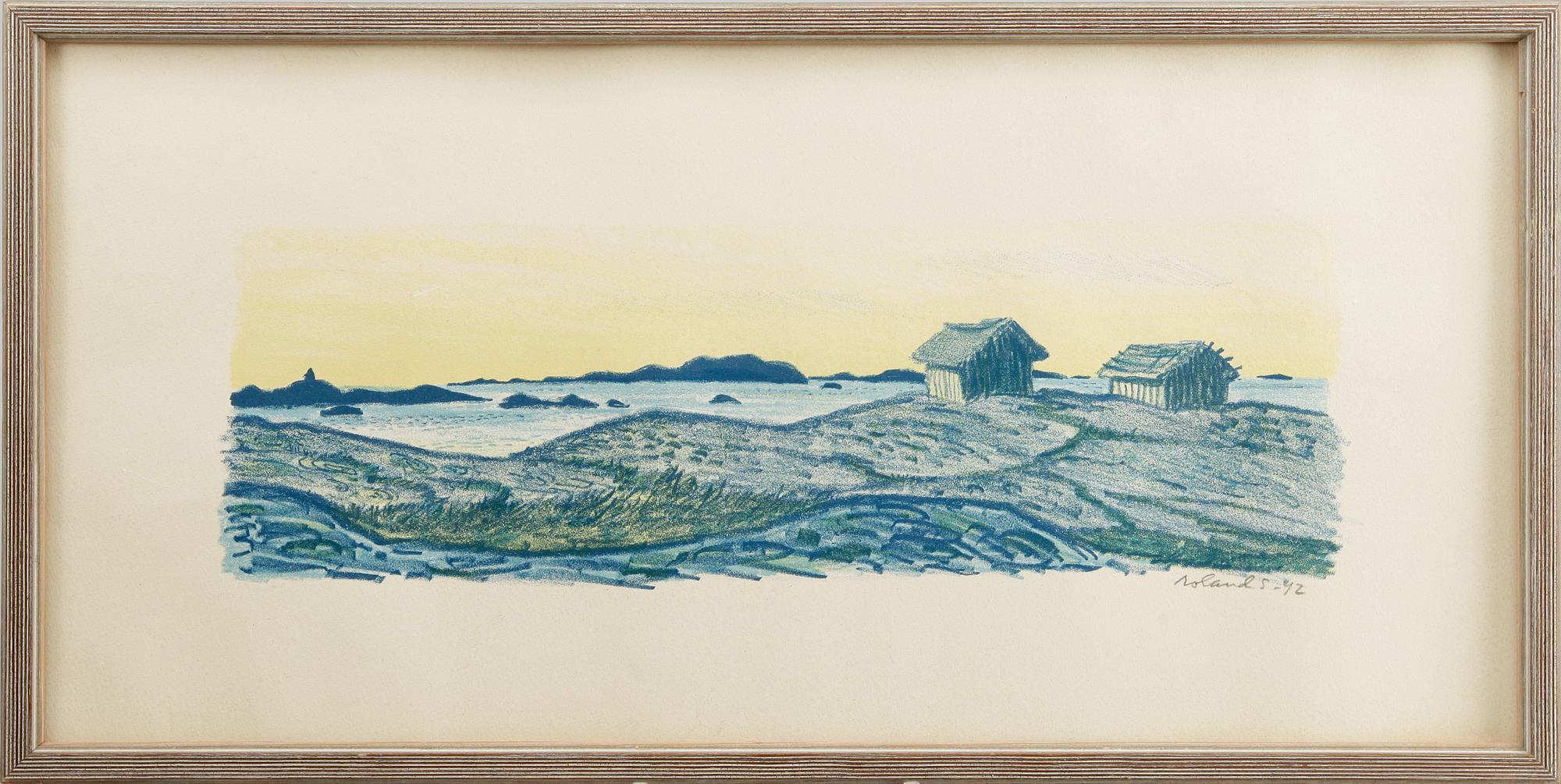 ROLAND SVENSSON, 2 st färglitografier samt bok, 1900-talets förta hälft/mitt.