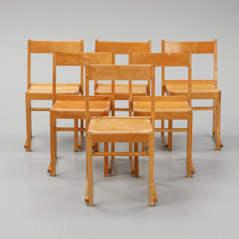 Sven Markelius, six 'Orkesterstolen' birch chairs, mid 20th Century.