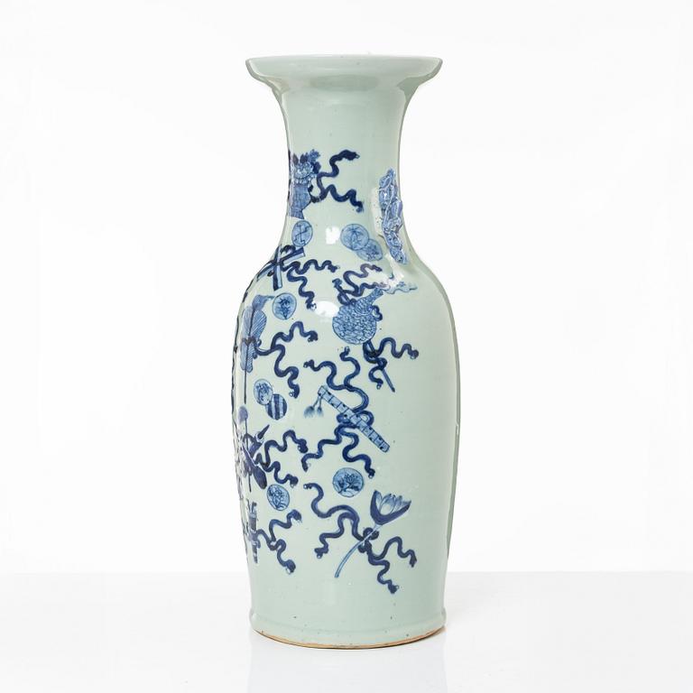 A large Chinese blue and white on celadon ground vase, early 20th century.