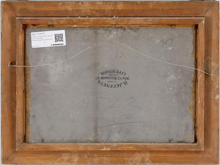 OKÄND KONSTNÄR, olja på pannå, otydligt mongramsignerad, 1800-tal.