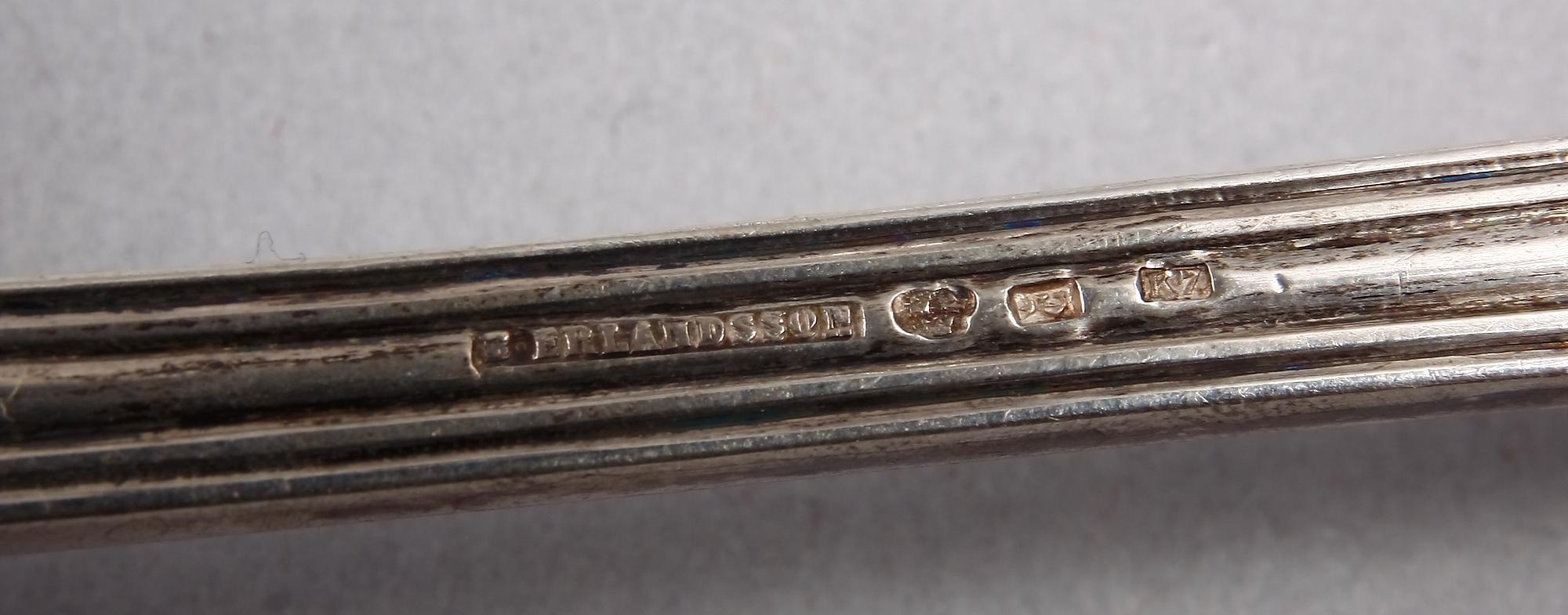 PARTI BESTICK SAMT MUGG, 13 delar, silver, bla Berndt Erlandsson, Kristianstad samt Samuel Blomberg, Stockholm. 1800-1900-tal.