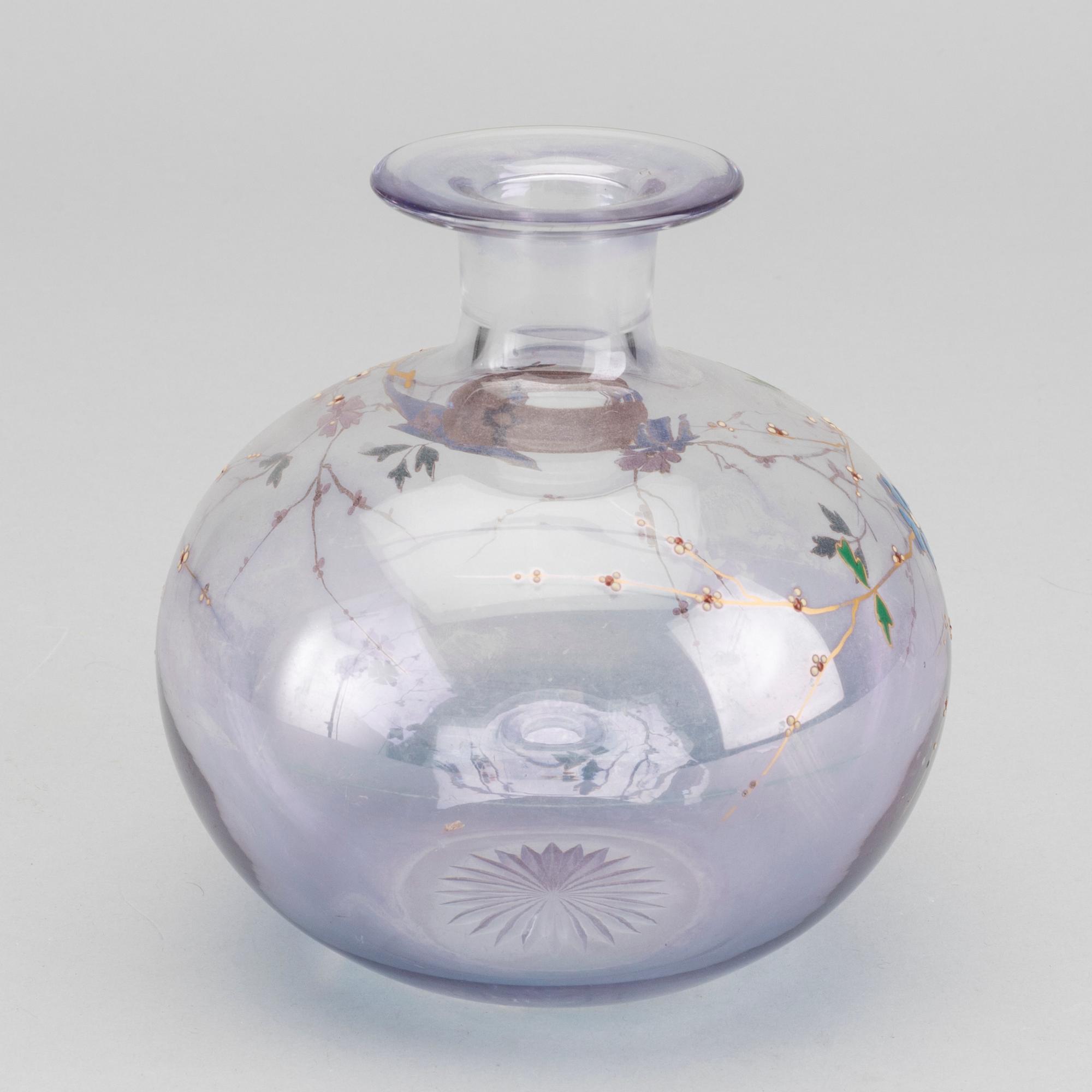 EUGENE ROUSSEAU, ascribed a handpainted glass vase for Baccarat around 1880.