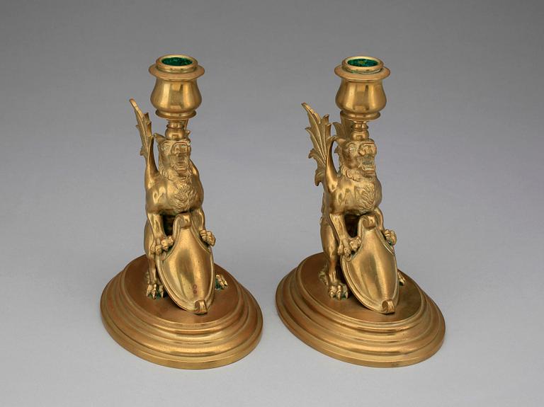 LJUSSTAKAR, ett par, nyrenässans, sent 1800-tal.