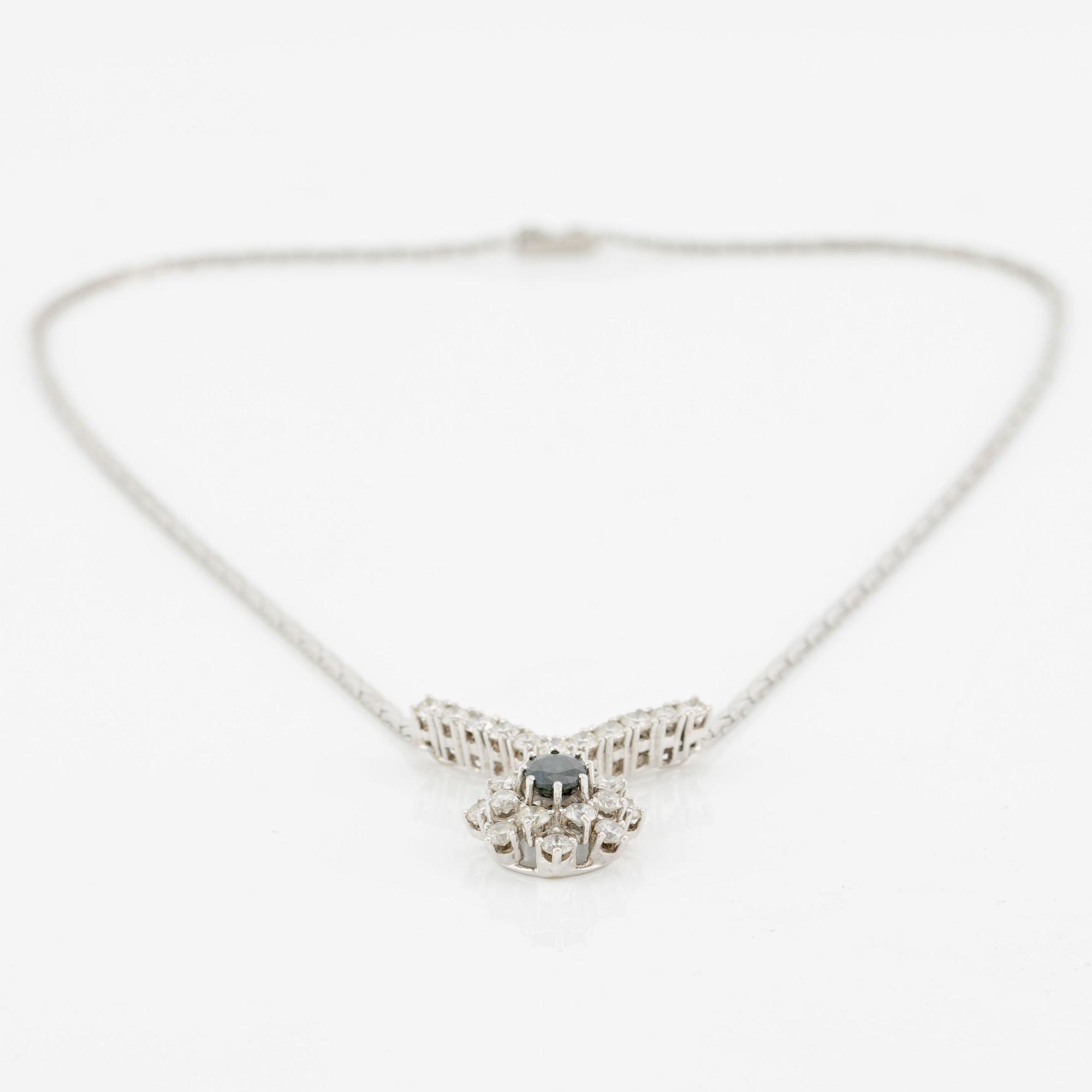 Necklace, 18K white gold with sapphire and brilliant-cut diamonds.