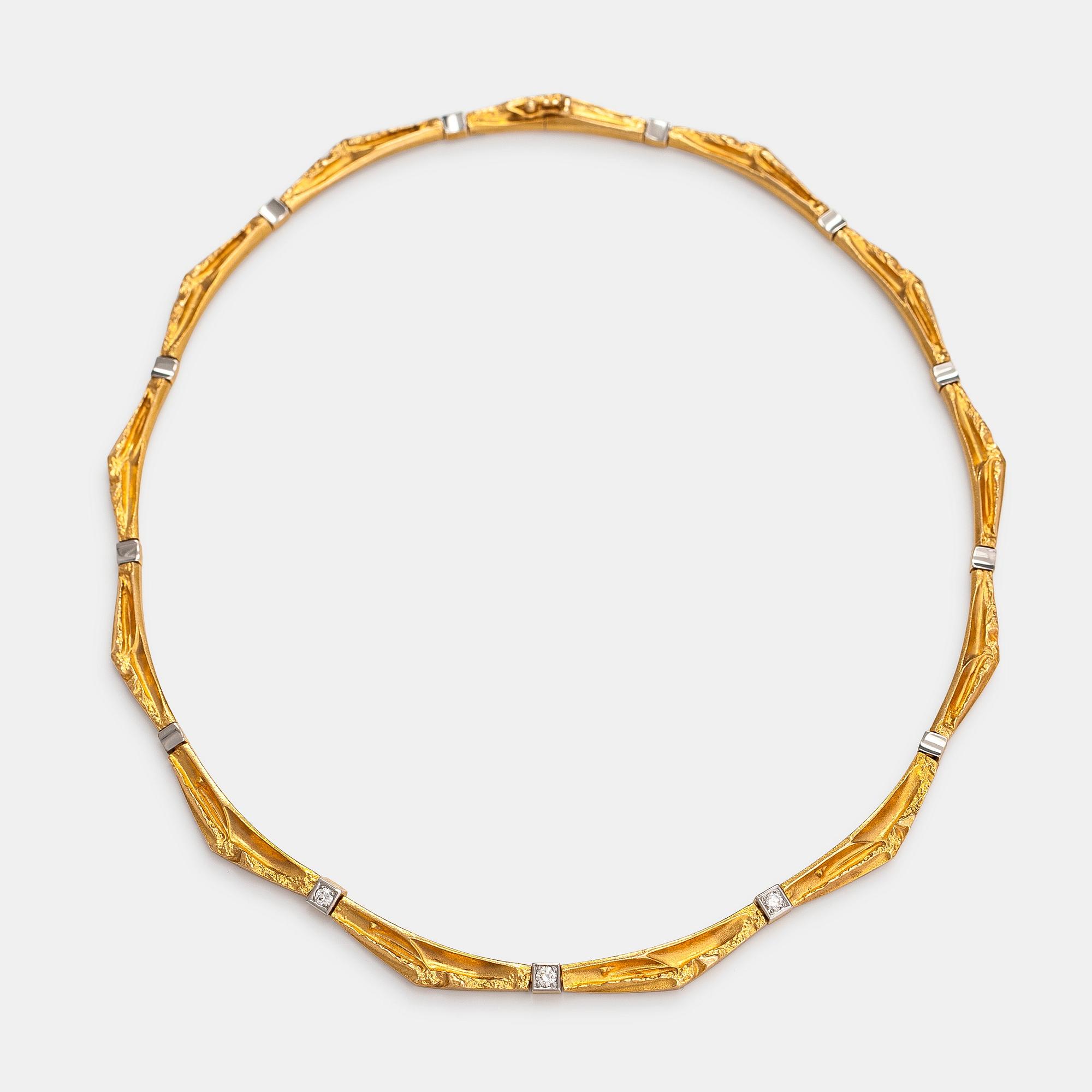 Björn Weckström, "Counterpoint", a 18K gold necklace and platinum necklace with diamonds ca. 0.24 ct. Lapponia 2000.