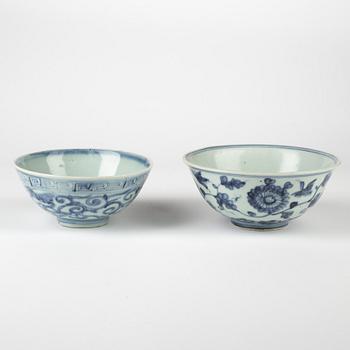 Two blue and white bowls for the South East Asian market, Ming dynasty (1368-1644).