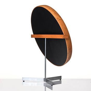 Uno & Östen Kristiansson, a model 406 teak and steel table mirror, Luxus, Vittsjö, Sweden 1960s, with original cardboard package.