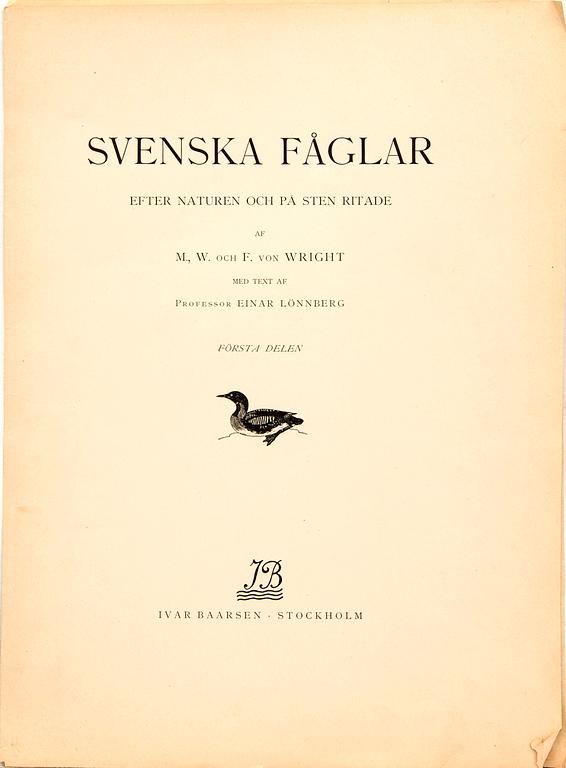 The von Wright brothers, folio work, "Swedish Birds", published by Ivar Baarsen, Stockholm 1918-1924.