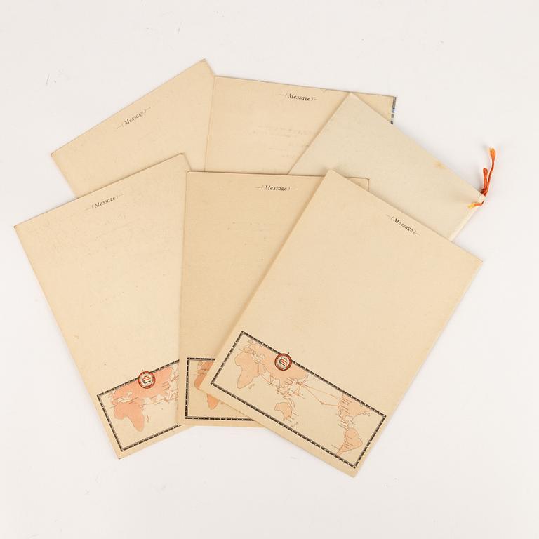 A collection of six restaurant menus from N.Y.K Lines, Japan, 1936, and postcards, 20th Century.