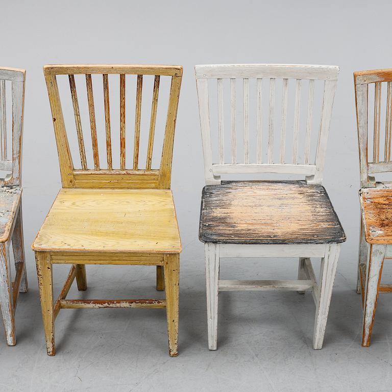 Six matched chairs, 19th Century.