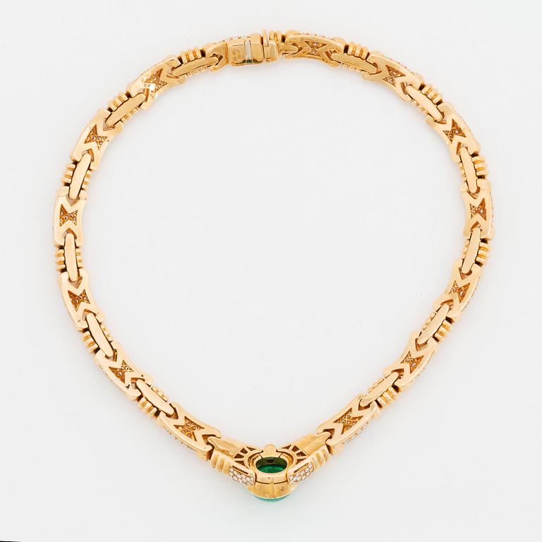 A Bulgari necklace set with a cabochon-cut emerald 12.51 cts according to engraving.