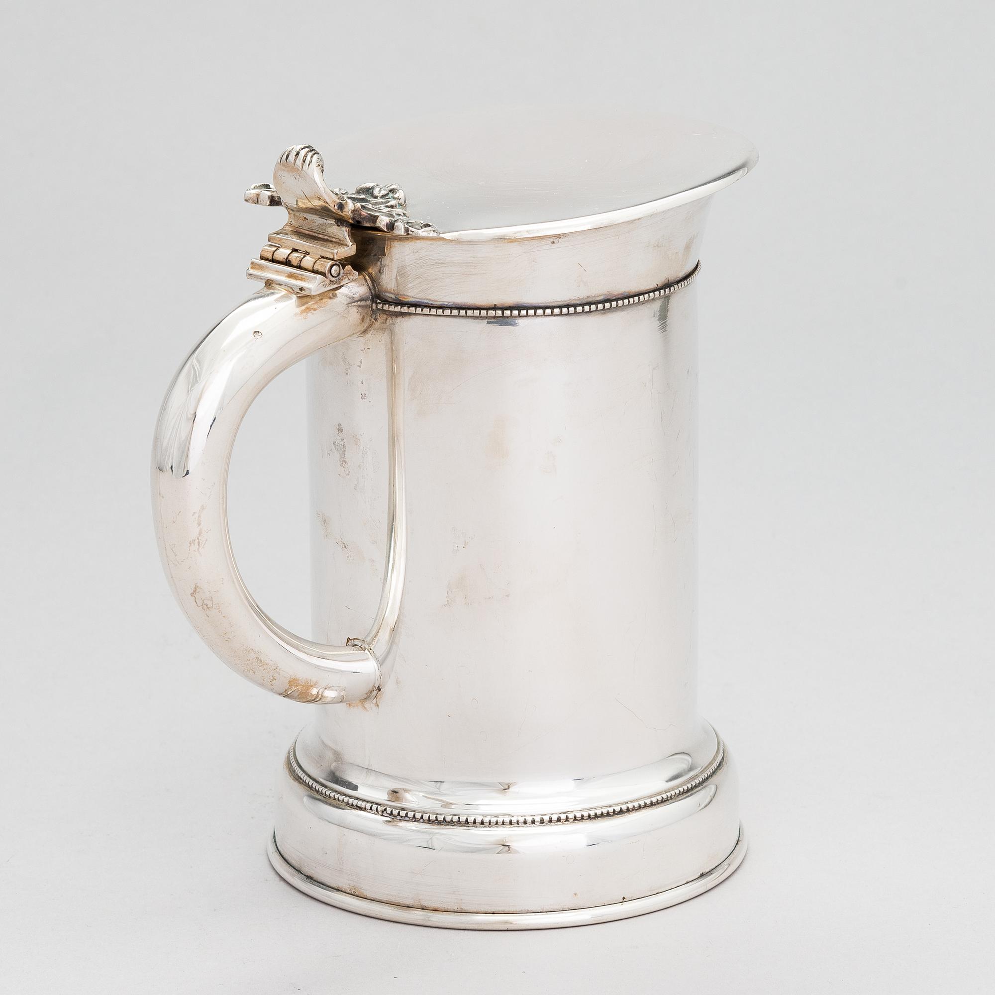 A silver tankard with glass liner, Milan, Italy 1950s-60s.
