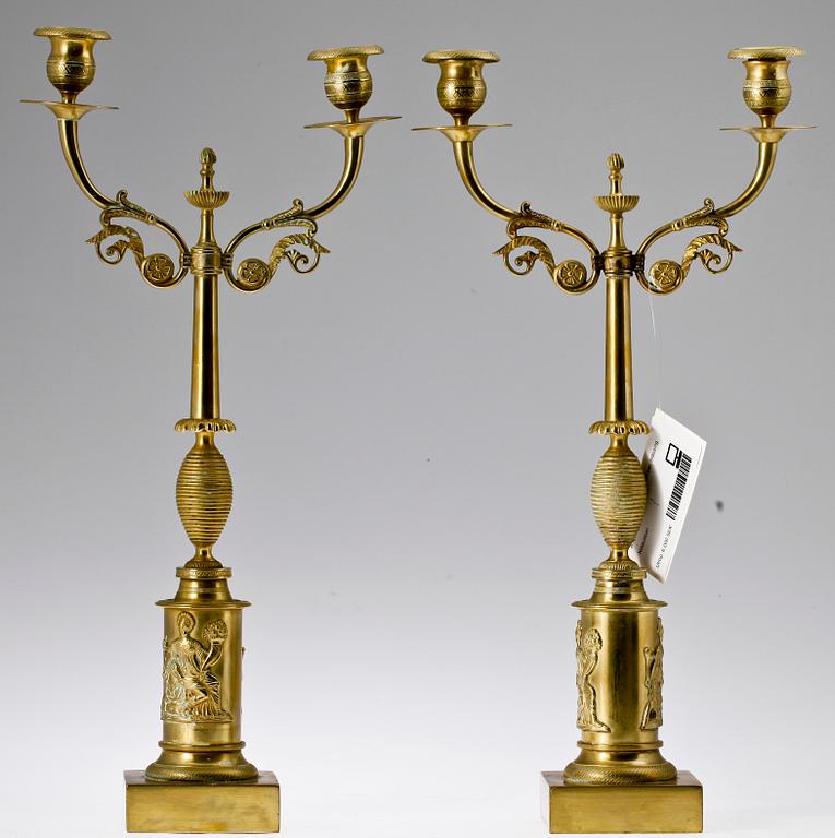 KANDELABRAR, ett par, mässing, empiretyp, 1800-tal.