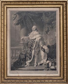 GRAVYR, "Louis XVI", Antoine-Francois Callet, efter. Gravé par Jean-Guillaume Bervic en 1790.