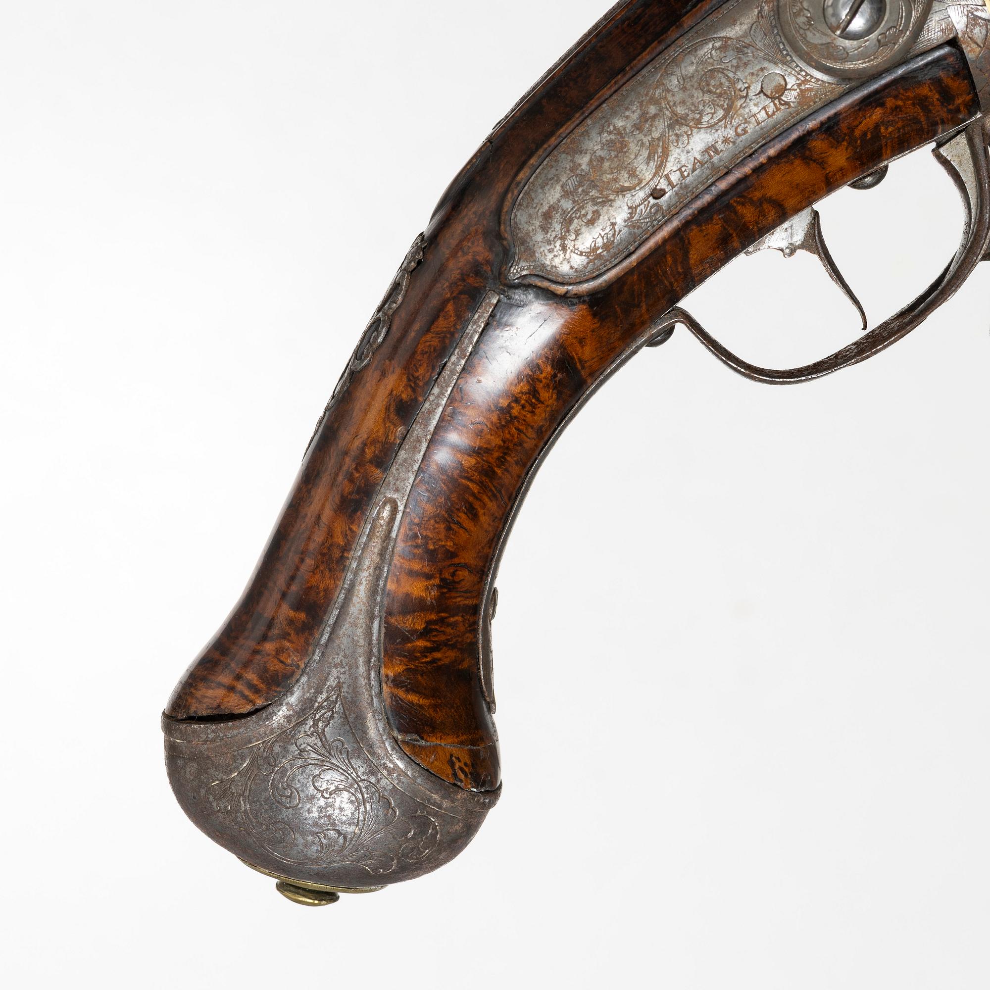 Flintlåspistol, s k Wender, signerad, 1700-talets mitt.