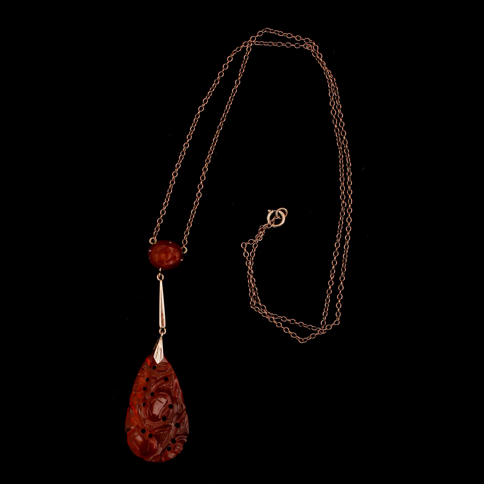 COLLIER, 9 k, med karneol.